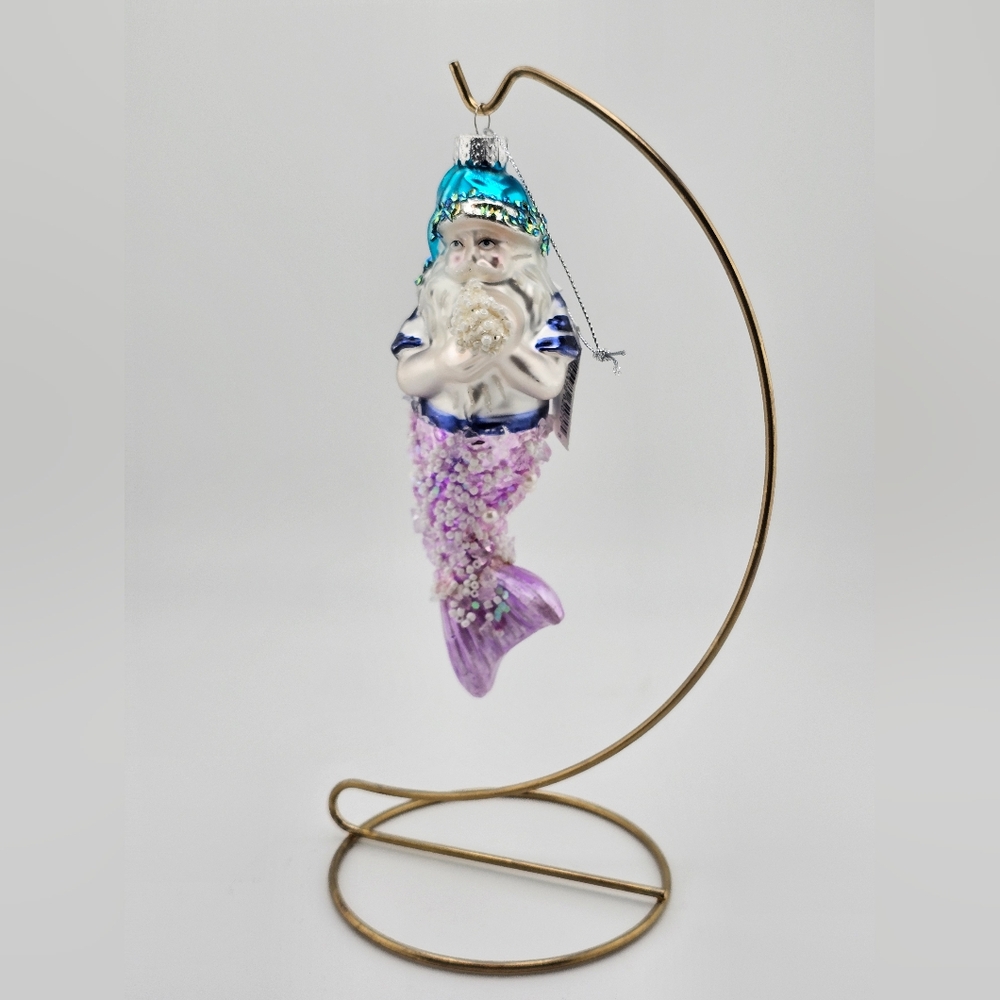 Bloomingdale's Glass Merman Santa Christmas Ornament 6.5" Holiday Ocean Decor